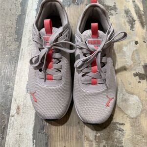 Puma Light Gray Sneakers with Pink Highlights